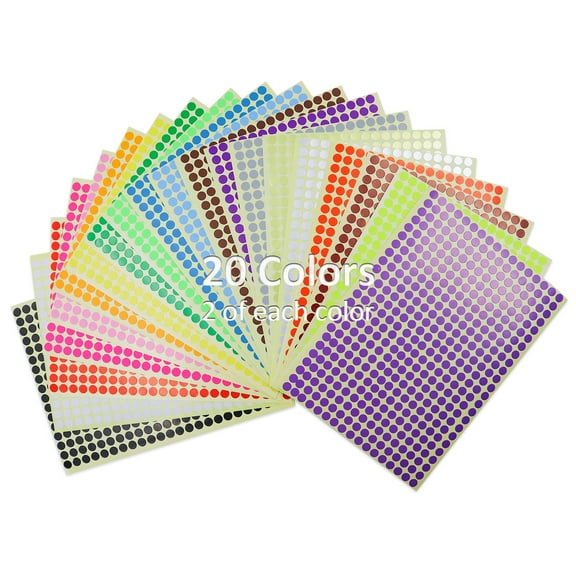 LELE LIFE 16320Pcs 6mm 1/4in Colored Dot Stickers, 20 Colors Small Round Color Coding Circle Stickers, Sticky Dot Label Stickers for Office Family, 6mm 1/4in