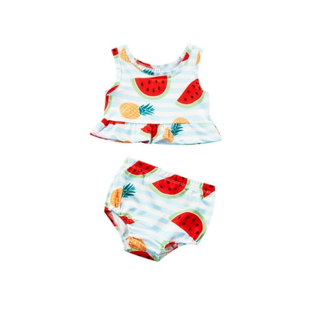 

IZhansean Toddler Baby Girls Summer Swimsuit Sleeveless Printed Bikini Top+Shorts Bathing Suits 2Pcs Beachwear Clothes Blue Fruit 2-3 Years