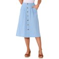 thumbnail image 1 of Faldas Midi INSPIRE CHIC para Mujeres, Casual, Cintura Alta Elástica, con Botones, Plisadas, Estilo A con Bolsillos, L Azul Claro, 1 of 5