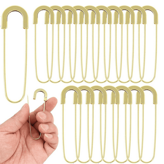 Extra Large Safety Pins Heavy Duty 3 Inch-20 PCS Coilless Pins Sewing Pin Brooches-Giant Safety Pins, Light Golden,20 * Sewing Pins,Light Golden