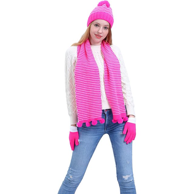 Ensemble de Bonnets, Gants et Accessoires d'Hiver en Tricot 3 Pièces pour Femmes