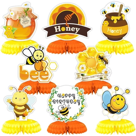 Creative Converting Bumblebee Baby Shower Centerpiece - 9" X 11" Paper Decoration, Yellow Honeycomb With Bees, Gender-Neutral Party Decor