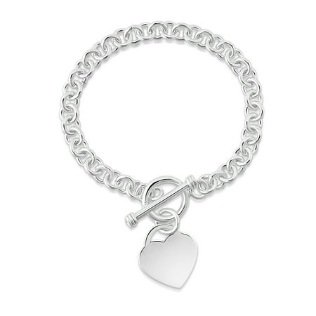 - Italian Made Solid Sterling Silver Heart Toggle Bracelet