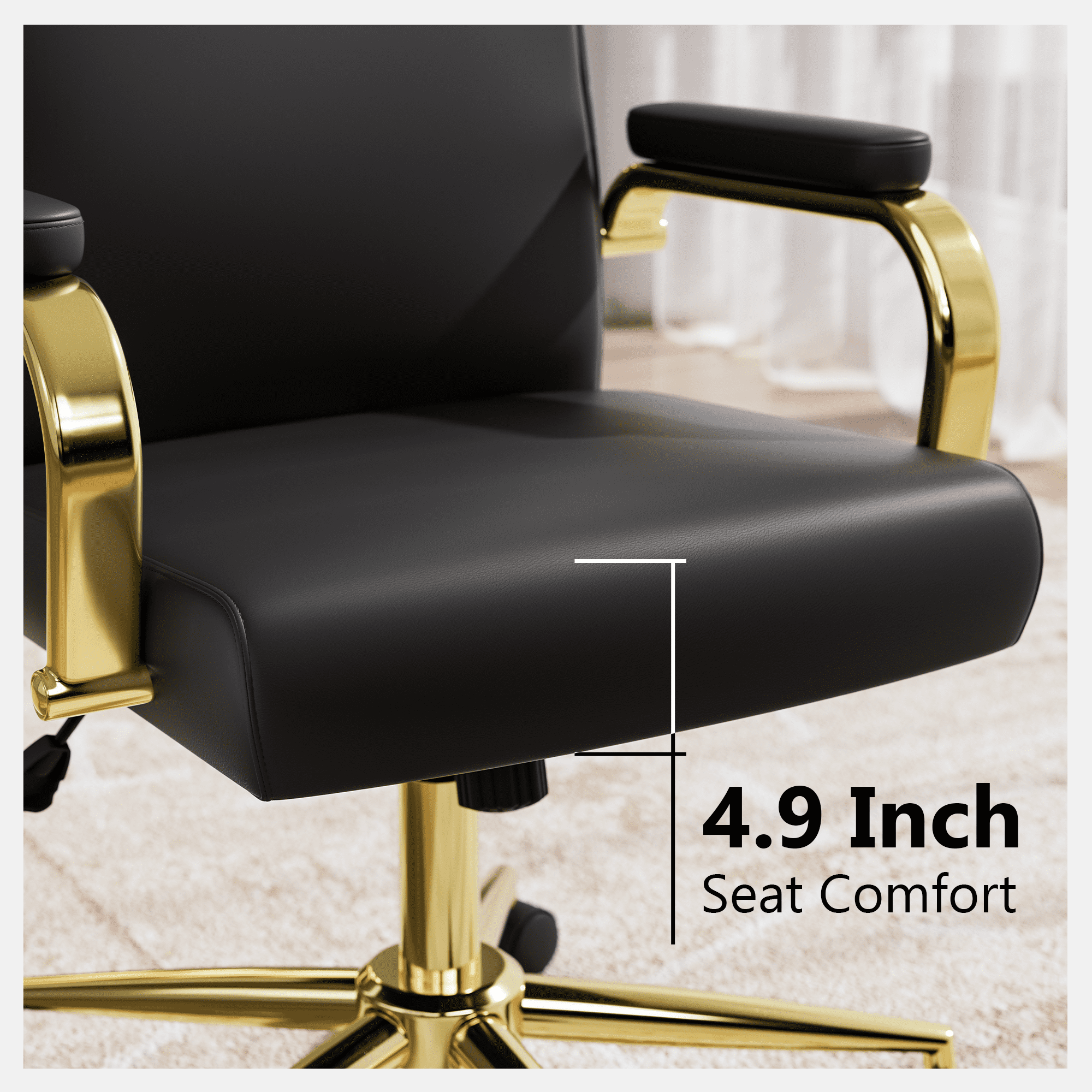 HomeZeer Black and Gold Office Chair, Swivel High Back Executive Office Chair with Wheels and Arms, Memory Foam Leather Adjustable Height Computer Desk Chairs for Home Office