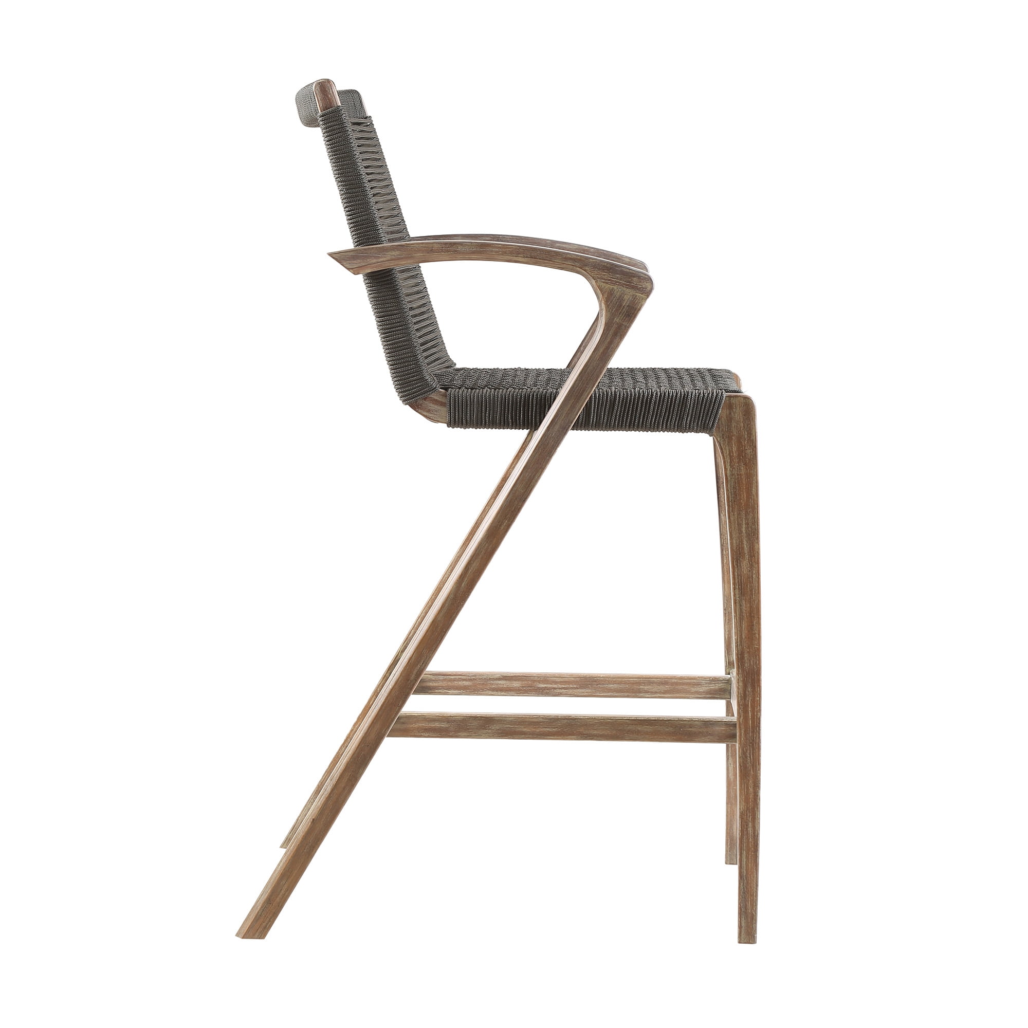 Brielle Outdoor Light Eucalyptus Wood and Charcoal Rope Counter Height Stool - Set of 2