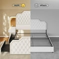 thumbnail image 6 of Queen Bed Frame with 2 Nighstands, Power Outlets and 4 Drawers, Upholstered Bed with Vanity Tables and Mirrors, Modern Velvet Tufted Platform Bed with Headboard & Footboard, White, 6 of 10