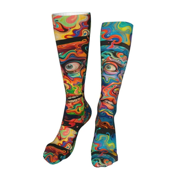 Naloa Psychedelic Faces Colorful High Stockings Women Thigh High Stockings Over Knee Long Stockings-One Size