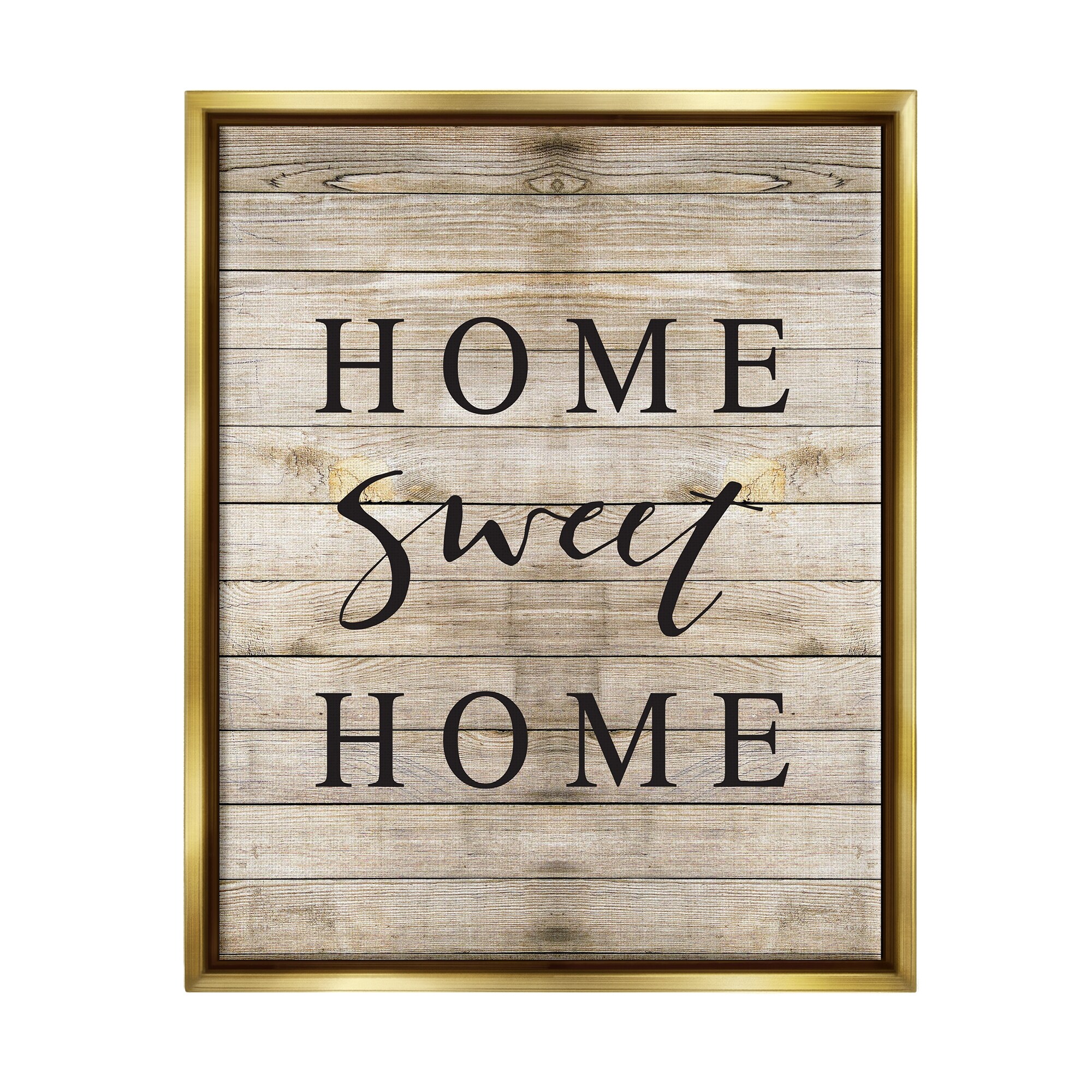 Stupell Industries Home Sweet Home Family Typography Metallic Gold Framed Floating Canvas Wall Art, 16x20, by Border Bloom