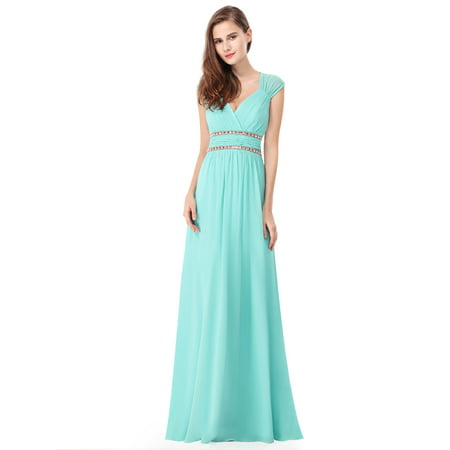 Ever-Pretty Women's Elegant Long V-neck Formal Evening Prom Party Dresses for Women 08697 Aqua