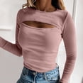 thumbnail image 4 of Birdeem Womens Chest Hollow Long-Sleeved Ribbed Single Shirt Fashionable Sexy Chest Show, 4 of 6