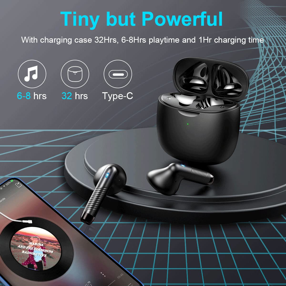 Geryst Wireless Earbuds, Bluetooth 5.3, 32H Battery, Black photo 6