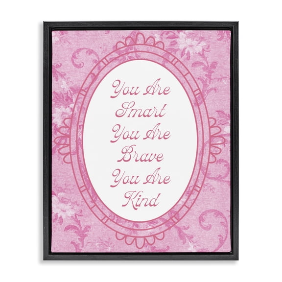 Stupell Industries Shabby Chic Smart Brave & Kind Ornate Pink Black Floating Frame Canvas Art, 17 x 21, by Lil' Rue
