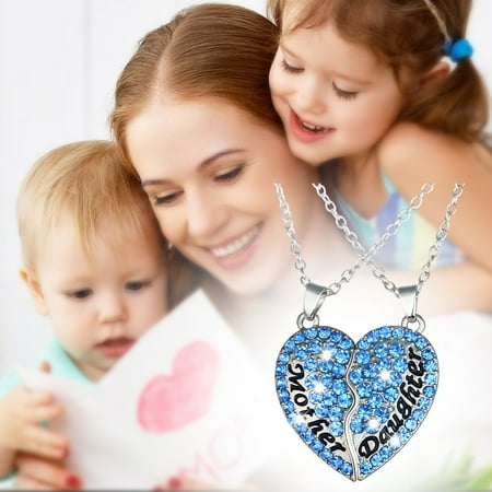 

Mother And Daughter Heart Shaped Diamond Studded Pendant Necklace Mother s Day Gift