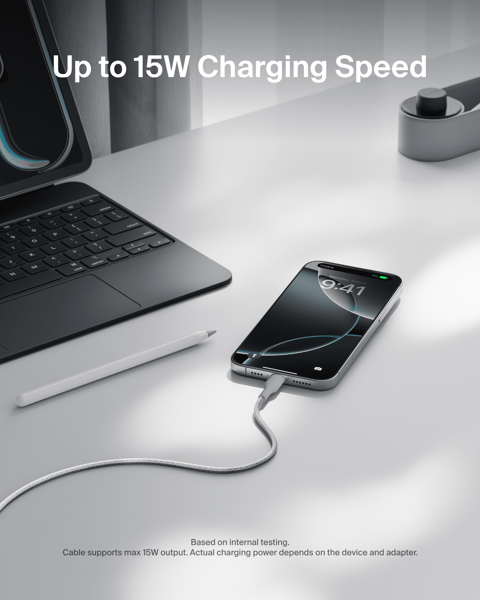 Belkin Braided USB-A to USB-C Cable (10 ft, 15W) - Soft, Flexible Fast-Charging Cable, Type C Charger Cord for iPhone 16 & 15 Series, Galaxy S25, Pixel 9, iPad Pro, & More - Gray (USB 2.0)