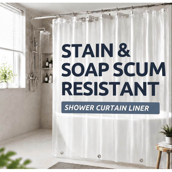 Moopom Clear Shower Curtain Liner, PEVA 72 x 72 Lightweight Waterproof Shower Curtains for Bathroom with Magnets and Rustproof Grommets
