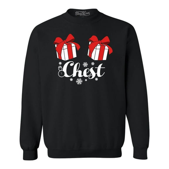 Shop4Ever Men's Chest Nuts Funny Couples Matching Christmas Crewneck Sweatshirt Medium Black