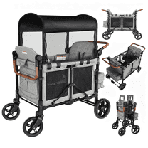 Touheart Wagon Stroller for 4 Kids with Adjustable Canopy, 5-Point Harnesses, Removable Seats, Gray