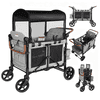 Touheart Wagon Stroller for 4 Kids with Adjustable Canopy, 5-Point Harnesses, Removable Seats, Gray