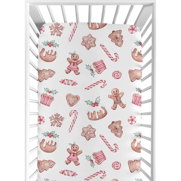Sweet Jojo Designs Christmas Holiday Gingerbread Boy, Girl, Unisex/Gender Neutral Fitted Crib Sheet