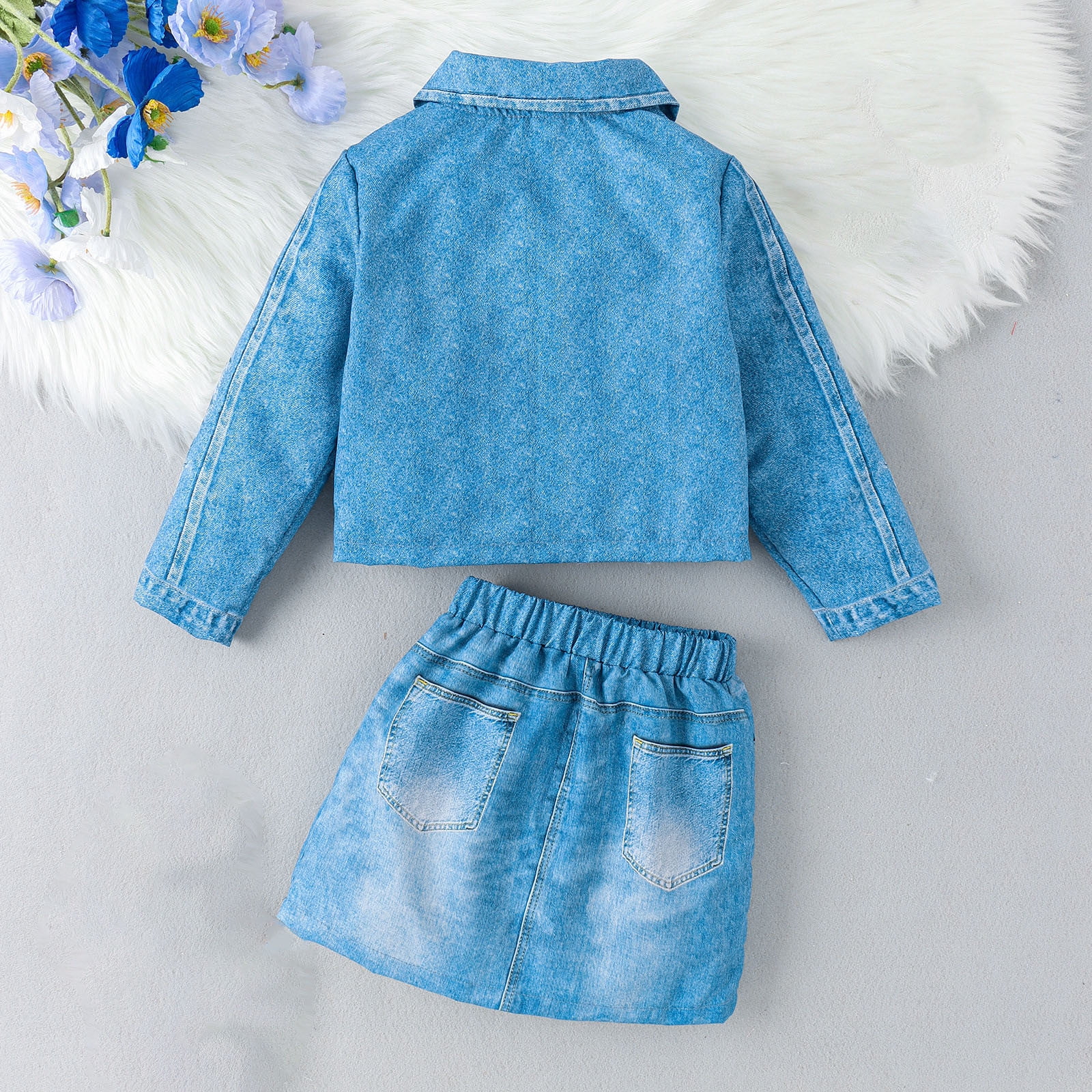APEXFWDT Denim Skirt Sets for Girls Kids Button Up Girl's
