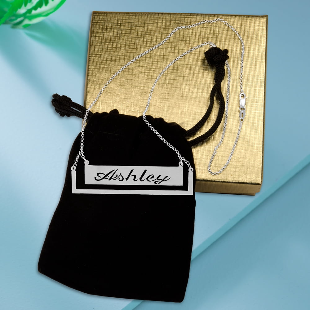 Personalized Handmade Pocket Frame Nameplate Necklace in Sterling Silver or over 14Kt Gold Plated Sterling Silver