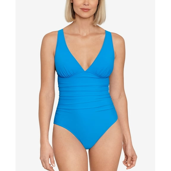Swim Solutions Women's Tummy-Control Plunge Mio One-Piece Swimsuit, Created for Macy's Women's Swimsuit