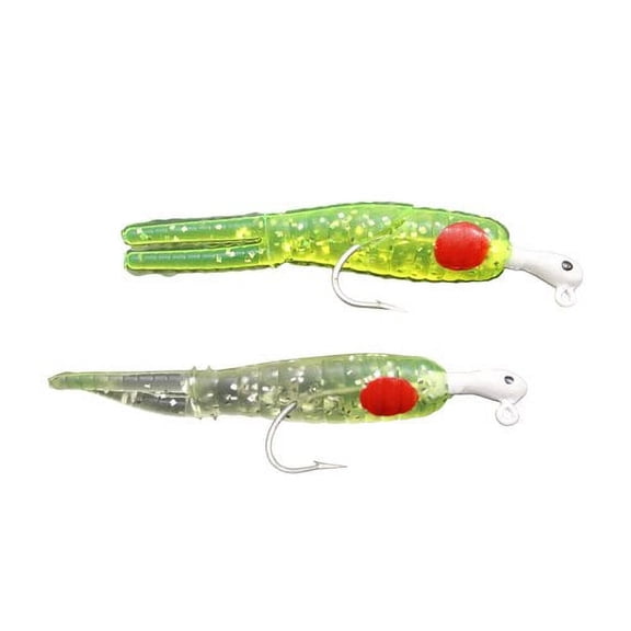 H&H Sparkle Beetle Jig Double Rig Sofbait, Clear, Glitter, & Chartreuse, 1/4 oz