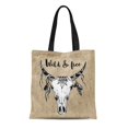 thumbnail image 1 of JSDART Sac Fourre-Tout en Toile Vache Boho Chic Tête de Tatouage Tribale Flèche Crâne Sac à Provisions Réutilisable, 1 of 1