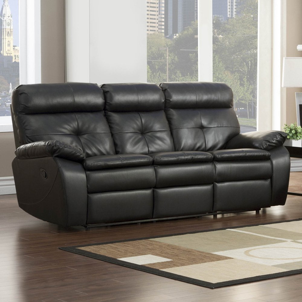 Homelegance Wallace Leather Double Reclining Sofa In Black
