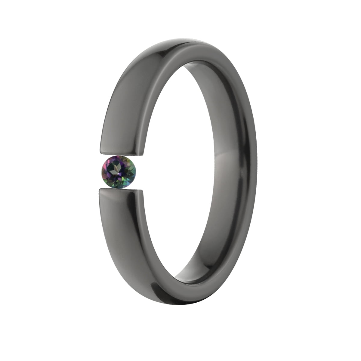 Mystic Topaz 4mm Black Zirconium Tension Set Ring