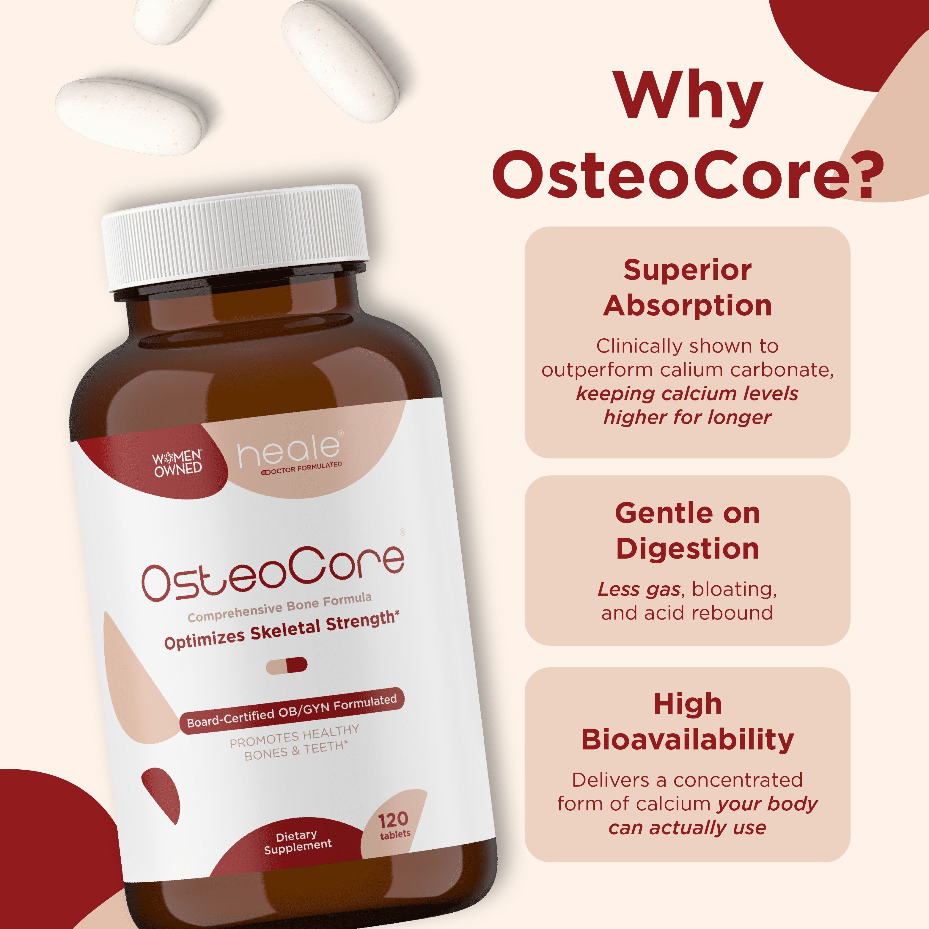OsteoCore - Calcium Supplements for Women (1 Month Supply) Osteoporosis & Bone Health