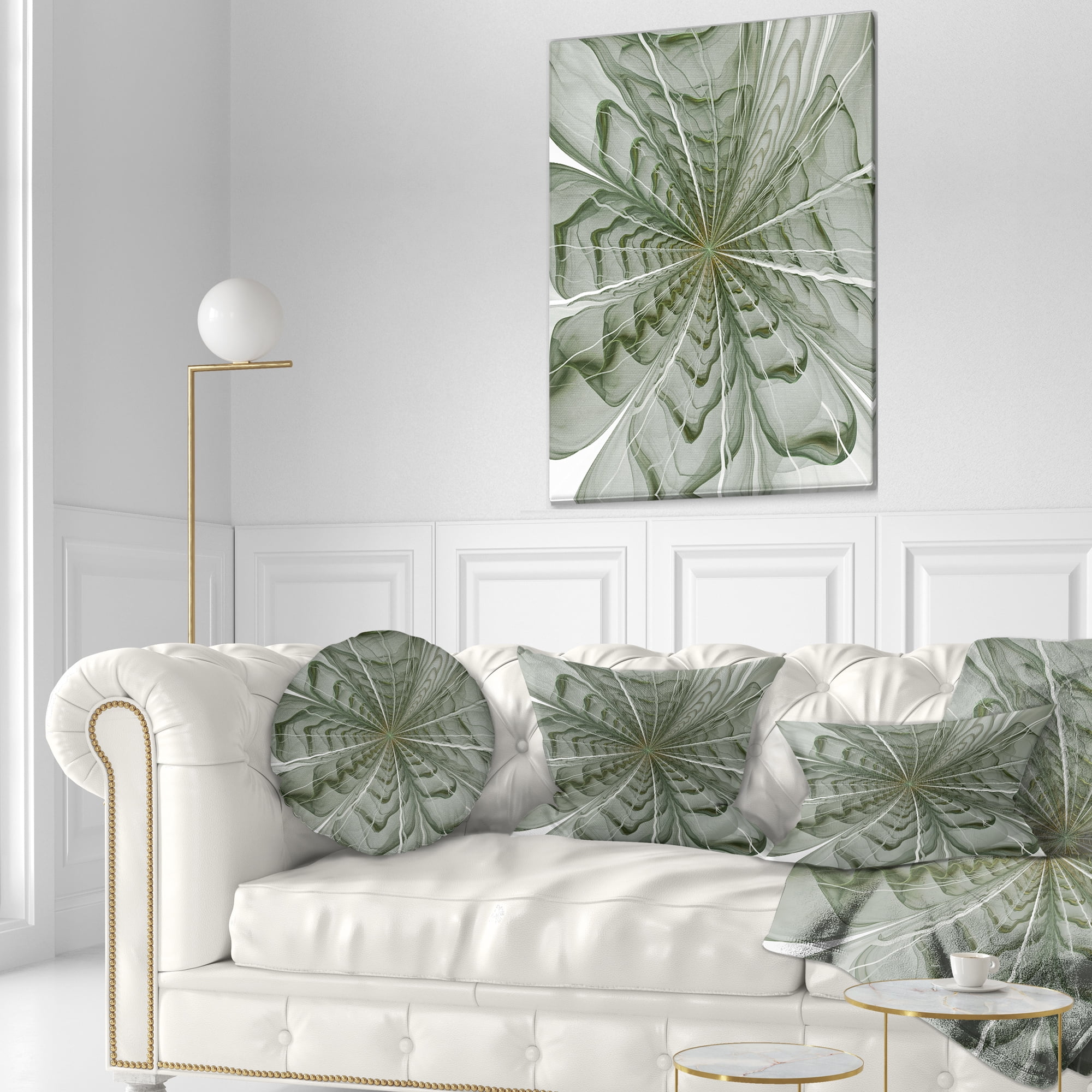 Designart Symmetrical Light Green Fractal Flower - Floral Throw Pillow - 12x20