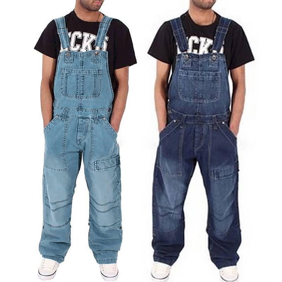 Blekii Men's Denim Overalls, Suspenders Style Jumpsuit with Multiple Pockets, Baggy Fashion Jeans for Streetwear, Unique Statement Piece, Functional Yet Stylish Overalls for Work Or