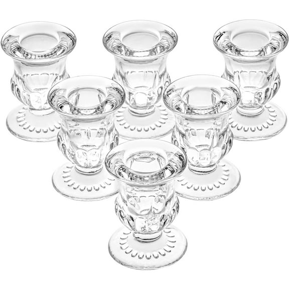HofferRuffer Taper Glass Candle holder, Set of 6 for Table Centerpiece Wedding Decor (1.9*1.9*2.5in)