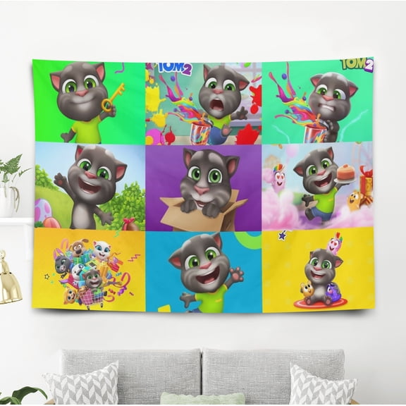 Tapestry for Talking Tom wall hanging Bedroom Dorm Wall Art Funny Backgrounds Banner Party Poster Decorations Kids Girls Teens Gifts Funny 40×60 inch
