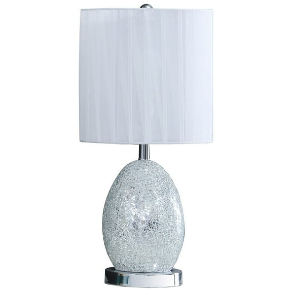 20" White Luster Mirrored Glass Table Lamp With Night Light