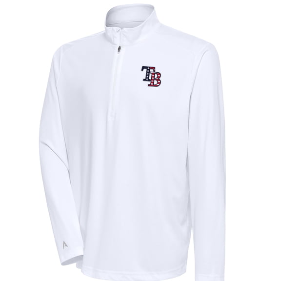 Men's Antigua White Tampa Bay Rays Patriotic Tribute Quarter-Zip Pullover Top