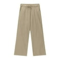 thumbnail image 4 of Juslio Girls Pants Girls Casual Smocked High Waist Pant Loose Wide Leg Long Trousers 4-14 Years（Khaki Capris， 130）, 4 of 6