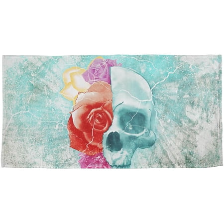 Halloween Distressed Skull and Flowers All Over Bath Towel