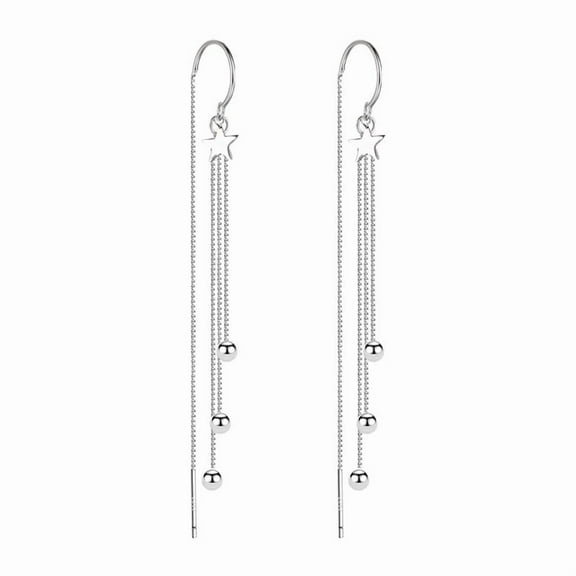 Elegant Star & Bead Long Tassel Chain Drop Earrings for Women – Delicate Sweet Dangling Jewelry with Fringe Design, Perfect for Everyday or Party