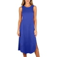 thumbnail image 2 of ZyeKqe Long Nightgown for Women Sleeveless Crewneck Midi Dresses Side Slit Casual Lightweight Loungewear Sleep Shirts, 2 of 6