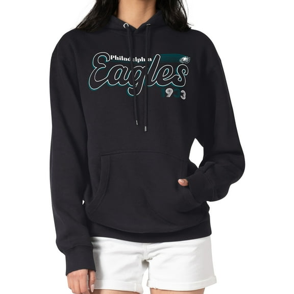 Women's Starter Black Philadelphia Eagles Groovy Script Pullover Hoodie