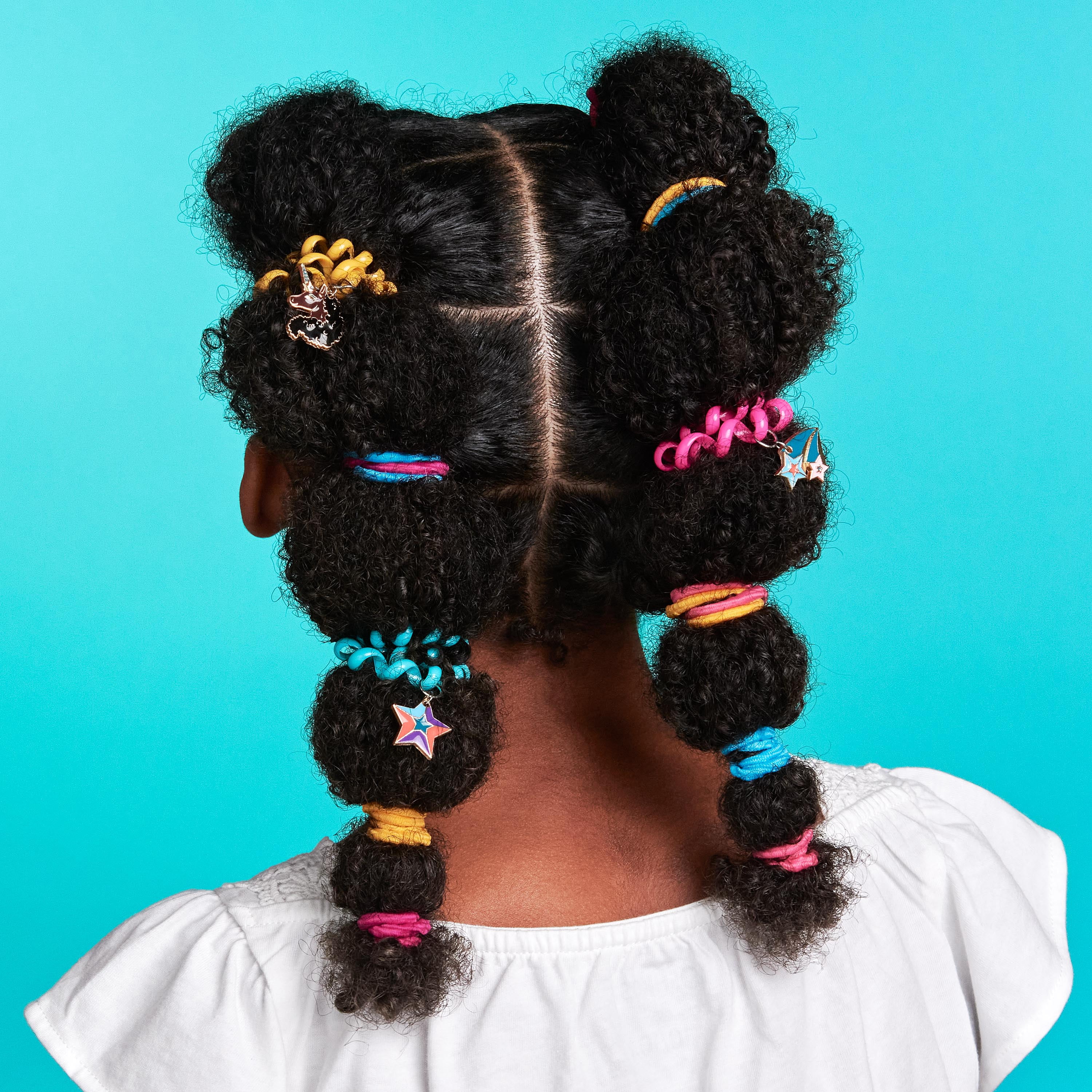 Afro Unicorn Hair Elastics & Coils with Charms Spiral Ponytail Holder, Assorted Colors, 20pc, Kids Ponytail Holder