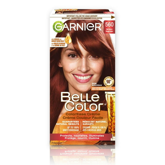 Garnier Belle Color Permanent Hair Dye, 560 Red Auburn, 100% Grey Coverage, Enriched with Argan Oil and Wheat Germ Oils - 1 Application