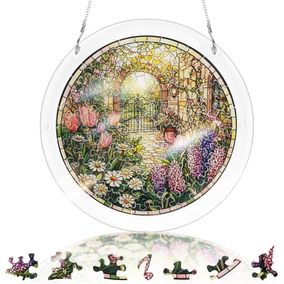 Acrylic Puzzle Suncatcher Acrylic Sun Catcher Puzzle for Wall Porch and Window Hanging DIY Suncatcher Kit with Hanging Chain and S Hook for Adult
