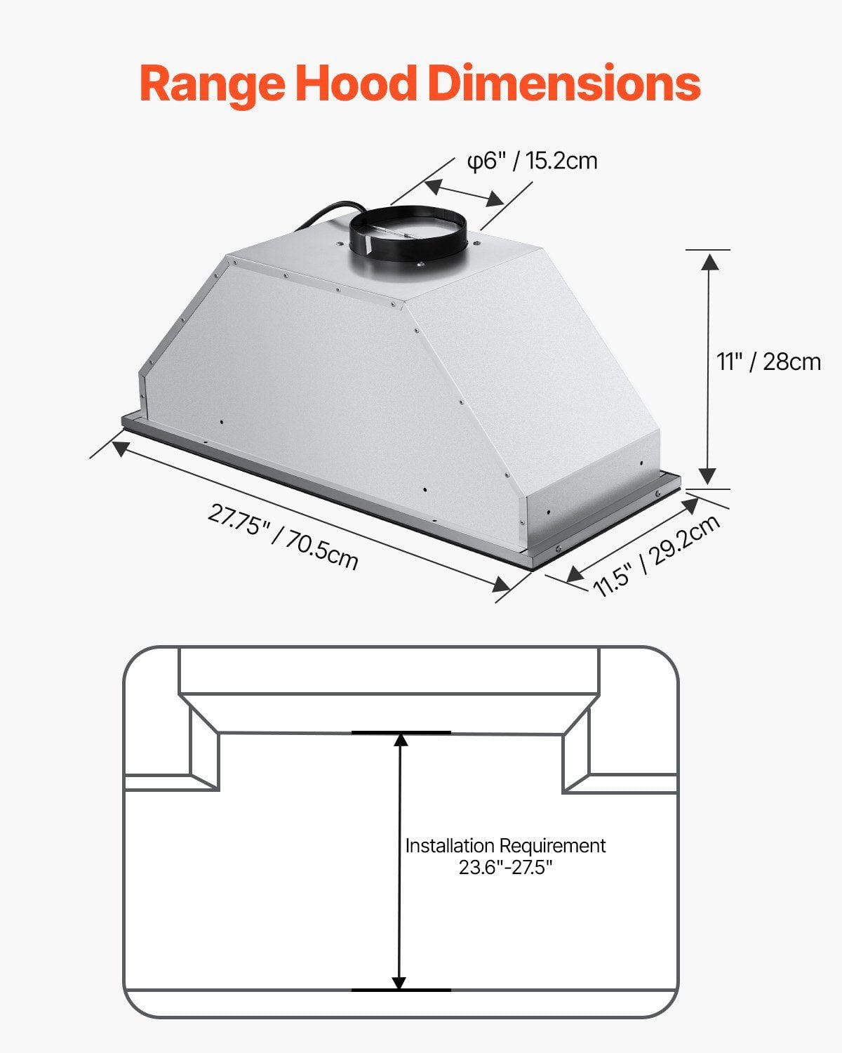 30 Inch Built In Kitchen Range Hood Insert 800 CFM Stainless Steel Stove Hood with Gesture Touch Control LED Light Baffle Filters 4 Speed Exhaust Fan Ducted Ductless Convertible