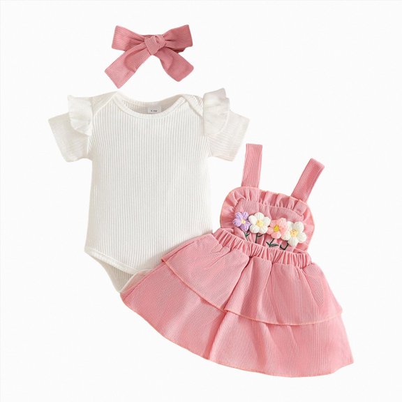 CAUYDY Newborn Girls Romper Set Preemie Girl Short Sleeve Clothes Baby Fall Winter Bodysuit Toddler Outfit 0 3 6 9 Months 1T 2T Sizes 3-6 Months,Pink