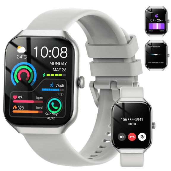 Smart Watch Fits for Android and iPhone 1.96'' Smartwatch for Men Women 110  Sports Modes Fitness Tracker with Answer Make Calls/Message Reminder, IP68 Waterproof for Gift (Sliver)