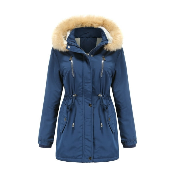 Navy blue coat hotsell with fur hood