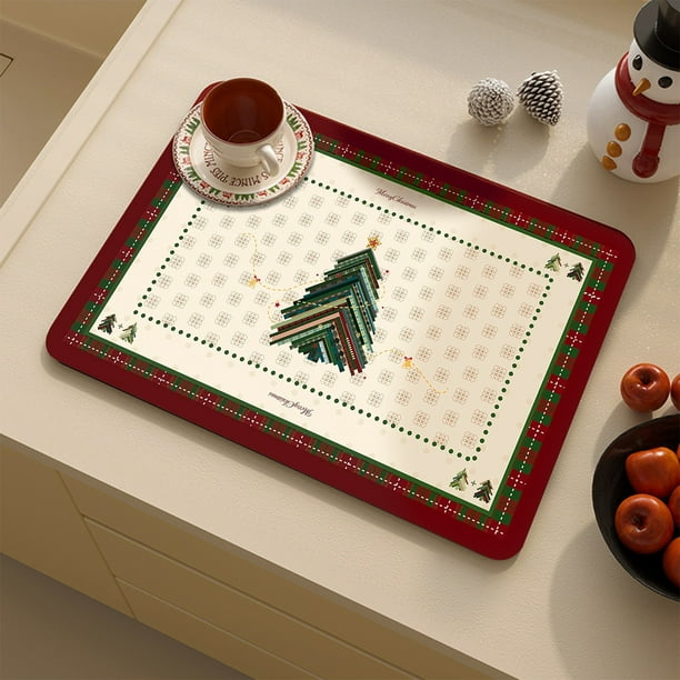 Tapete navideño de diatomeas, fácil de cuidar, absorbente, para la mesa de la cocina, aislante térmico, decoración navideña para fiestas. Individual de poliéster.